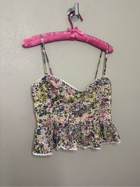 Dress Forum Floral Peplum Cami Top Medium Cottagecore Coquette Tencel